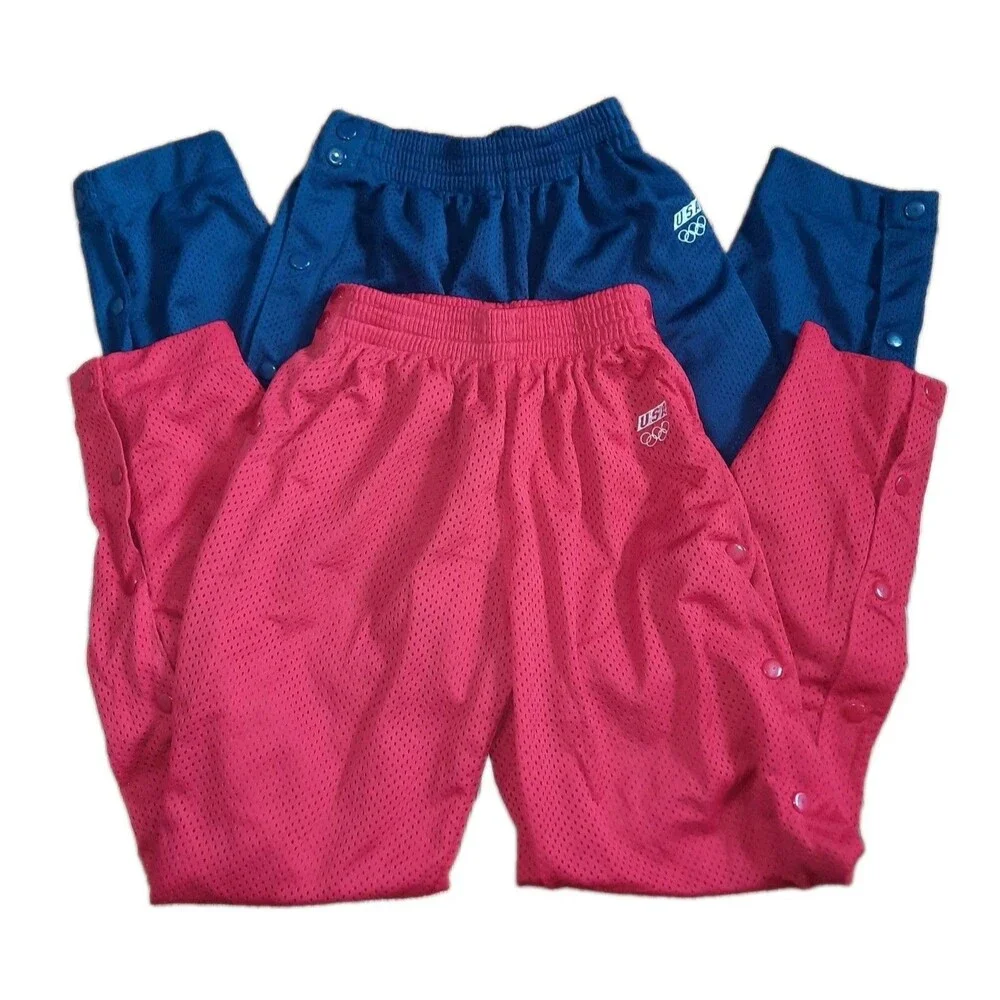 Vtg Lot of 2 - 90s JcPenney Kids USA Olympics Red Breakaway Snap Track Pants M